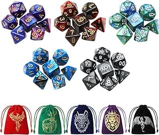 35Pcs DND Dice Set with 5 Colorful Animal Patterned Dice Pouches, Polyhedral Dice Sets for Dungeons and Dragons D&D TTRPG MTG Table Role Playing Games image