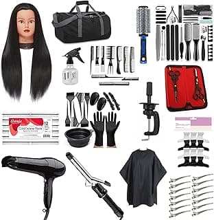 Hair Stylist Cosmetology Student School Starter Beginner Kit Barber Salon Professional Supplies - Mannequin Head Wave Rods Manicure Pedicure Set Hair Cutting Scissors Blow Dryer Curling Iron Combs image