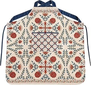 patdrea Blue Floral Linen Apron with Pocket,French Kitchen Garden Chef BBQ Aprons for Women and Men,Crisscross Back Straps