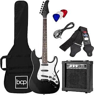 Best Choice Products 39in Full Size Beginner Electric Guitar Starter Kit w/Case, Strap, 10W Amp, Strings, Pick, Tremolo Bar - Jet Black image