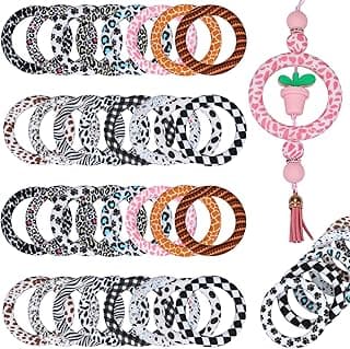 WEWAYSMILE 32 Piece Silicone Beadable Ring 65mm Round Silicone Beads Ring Bulk Focal Beads Water Transfer Silicone Beads for DIY Make Handicrafts Keychains Necklaces Lanyards (Animal Texture Style 1) image