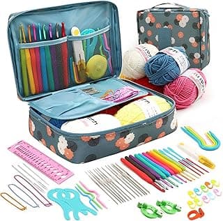 RYANNOVA 64PCs Crochet Kit for Beginners Adults - Beginner Crochet Kit for Kids - Learn to Crochet Set - Knitting Kit with Crochet Hooks Set, Crochet Yarn and Steel Needles (Dark Blue) image