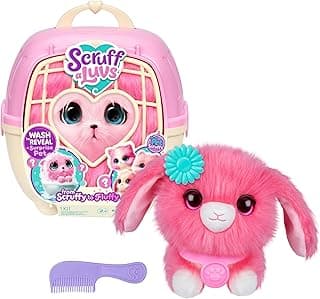 SCRUFFALUVS Pet Scruffs Pink - Mystery Plush Toy, 7.5" Tall - Wash to Reveal 1 of 3 Rescue Pets: Puppy, Bunny, or Kitty - Includes 8.7" Deluxe Pet Carrier - Styles May Vary
