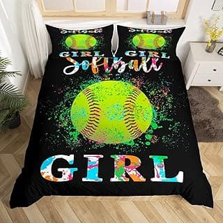 Kids Softball Bedding Set Twin Size Sports Theme Duvet Cover for Boys Girls Teens Bedroom Decor Colorful Tie Dye Comforter Cover Set Women Men Ball Game Bedspread Cover Twin Size With 1 Pillow Case image