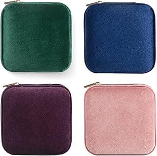 Plush Velvet Travel Jewelry Case, Travel Jewelry Organizer, Jewelry Travel Case, Travel Jewelry Box, Small Jewelry Case for Women,Jewelry Travel Box, Earring Organizer with Mirror - 4Color-4packs image