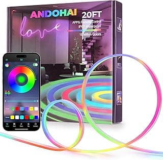 20FT LED Neon Rope Lights, Flexible Led Rope Lights Control with App/Remote, IP67 Outdoor RGB Color Changing Led Neon Lights Waterproof, Music Sync Led Strip Neon Lights for Bedroom Decor image