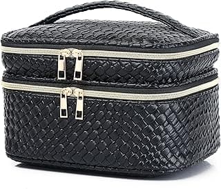 Travel Makeup Bag for Women Double Layer Cosmetic Bag with Jewelry Organizer Large Waterproof Toiletry Bag for Traveling Portable Makeup Storage Box (A/Black) image