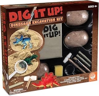 MindWare Dig It Up! Dinosaur Excavation Kit – Discovery Gift kit for Kids – Learn About Dinosaurs! – 3 Large Dino Digs with Explorer Vest, 5 Realistic Tools, Clean-up mat & Educational Fun-fact Cards image