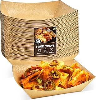 3 Lb Paper Food Trays - 50 Pack Disposable Nacho Trays, Kraft Paper Food Boats Taco Holders Party Serving Baskets for Hot Dogs Snacks Tacos Fries image
