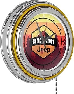 Trademark Global Neon Wall Clock-Jeep Sunset Mountain Double Rung Analog Clock with Pull Chain-Pub, Garage, or Man Cave Accessories (Yellow) image