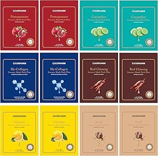 Cocopharm Essence Facial Sheet Mask Pack Plus, Moisturizing & Treatment Face Mask Korean Skin Care, Deep Collagen Anti Wrinkle Lifting Mask, Girls Trip and Birthday Gifts, Set of 12 pcs image