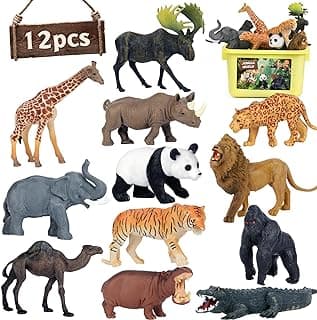 Safari Animal Toys Figures, 12 PCS Realistic Jumbo Wild Jungle Animals Figurines, Large African Zoo Animal Playset with Lion,Elephant,Giraffe, Plastic Animal Learning Toys for Kids Toddlers Boys image