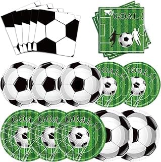 Soccer Party Supplies Kit for 50 Guests, Soccer Party Favors Set with Dinner Plates, Dessert Plates, Napkins, Perfect for Game Day, Soccer-Themed Birthday Parties, and Celebrations image