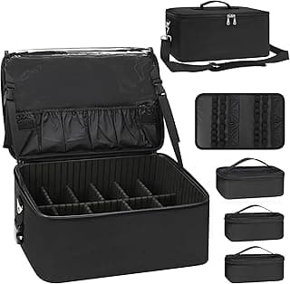 Makeup Bag Large Makeup Case Professional Cosmetic Storage Organizer Box Brush Holder with 3 Clear Set Bags & Lipstick Plate for Makeup Artists with Shoulder Strap & Adjustable Dividers image