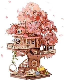 Rolife DIY Miniature House Kits Sakura Tree House 12" 3D Wooden Puzzles for Adults, Japanese Cherry Blossom Model Building Kit, Bonsai Craft Home Decor Gifts for Teens Family