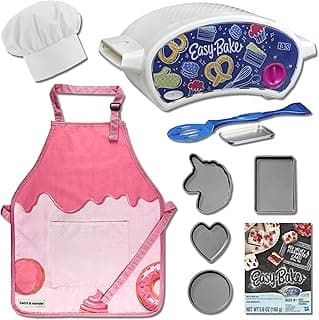 Easy Bake Oven Bundle | Kids Apron & Chef Hat | Girl Apron - Choose From 3 Designs | Kids Baking Set of 4 Pans | Easy Bake Oven Mix (included mix may vary) image