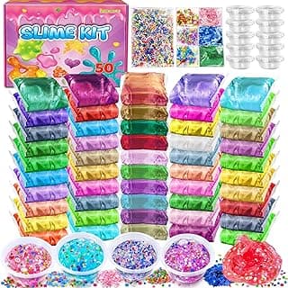 50 Pack DIY Slime Kit, Slime Making Kit for Girls, Crystal Clear Slime, Premade Slime with Add-ins, Foam Balls, Glitters, Slime Party Favors Gift Toys for Kids 3-12 image