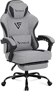 Vonesse Gaming Chair, Computer Chair Fabric with Pocket Spring Cushion, Office Chair with Footrest and Massage Lumbar Support, Reclining Gaming Chairs for Adults 250LBS (Grey) image
