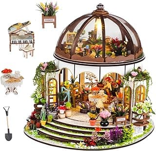 OZJAY DIY Miniature House Kit, Mini House Building Kit with LED, DIY Wooden Dollhouse Miniature Kit for Adults Teen, Wooden Crafts Lovely Dollhouse Kit, Hanging Garden