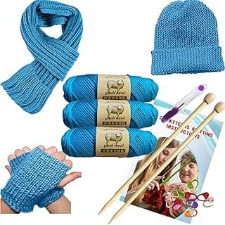 Knitting Kit for Beginners, Learn to Knit Complete Knit Kit with Instruction Booklet, Wool Yarn, Knitting Needles, Yarn Needle & Stitch Markers for Christmas Gi-ft (Blue) image