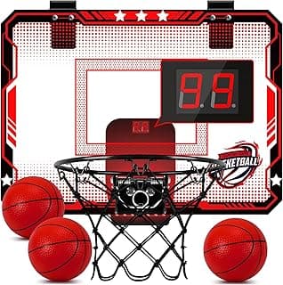 Indoor Mini Basketball Hoop for Kids with 7 LED Lighting, Over The Door Basketball Mini Hoop with Electronic Scoreboard, 3 Mode & Batteries,Basketball Toys Gifts for Kids, Adults image