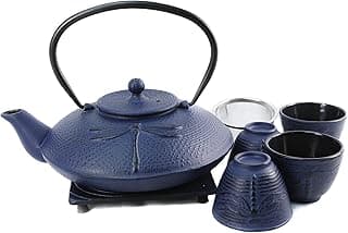 Cuisiland Dragonfly Cast Iron Teapot Set with 4 Cups 37oz Blue image