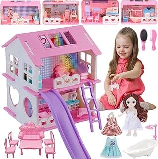 Dollhouse - Cute Style Dollhouse Toy with Light, Slides and Furniture Accessories, Ideal for Collectors and Hobbyists Who Love House Miniatures