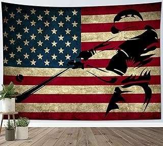 LB Sports Tapestry for Boys Room Baseball Wall Tapestry American Flag Wall Hanging Poster for Living Room Bedroom Dorm and Birthday Party Wall Decor,60x40 Inch image