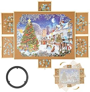 1000 Piece Rotating Puzzle Board with Drawers and Cover,23"x30"Portable Wooden Jigsaw Puzzle Table for Adults Portable,Lazy Susan Spinning Puzzle Boards Birthday Gift for mom image