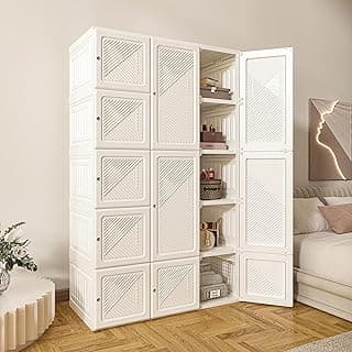 Portable Wardrobe Closet Storage Organizer for Clothes,Folding Plastic Wardrobe with Magnetic Door and Easy Assembly 11 Doors-15 Cubes. image