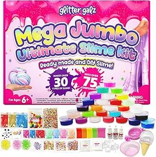 75-Pc Jumbo Mega Slime Kit for Girls 6-12, Premade Slime Pack of DIY Soft, 30 Color Slime Gels, Cloud, Clear, Butter, Glitter, Crunchy, and Glow in Dark Slime Making Kits Toys for Girls & Boys image