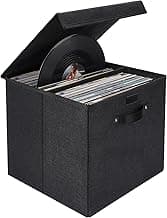 Vinyl Record Storage Box, Vinyl Record Case for LP Album Storage, 13x13 x13 Inch Linen Fabric Storage Cube Bin with Lid for 12-inch 90 Records Capacity, Stackable & Collapsible Vinyl Record Organizer image