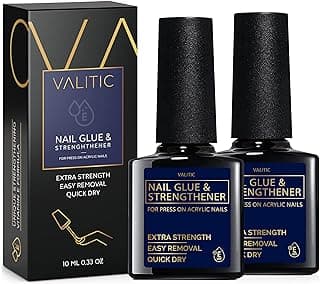 Valitic Strong Nail Glue and Strengthener for Acrylic and Press On Nails - Quick Dry Brush On Gel for Long Lasting Effect - Adhesive Nail Bond for False Nails with Tips Strengthener - 2 PACK image