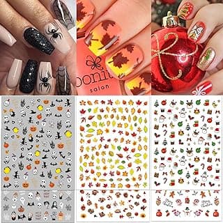 TailaiMei 18 Sheets Holiday Nail Stickers, Halloween Christmas Thanksgiving Day Seasonal Nail Art Decals for Fall and Winter DIY Nail Decorations image
