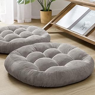 Meditation Floor Pillow Set of 2, Round Large Pillows Seating for Adults, Tufted Corduroy Cushion for Tatami Living Room, Grey, 22 Inch image