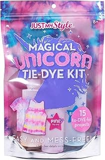 Just My Style Magical Unicorn Tie-Dye by Kit Horizon Group USA,Create 15 DIY Tie Dye Projects.Kit Includes Gloves,Color Mixing Bottles, Colors,Rubber Bands + One Iron On Unicorn.Pink,Yellow,Blue image