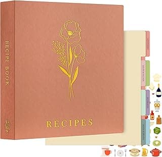 Lanpn Recipe Binder 8.5x11 3 Ring Kit, Waterproof Organizer Binder with 60 Plastic Sleeves,116 Recipes, Dividers,Labels & Stickers, Blank Recipe Book to Write in Your Own Recipes, Rose