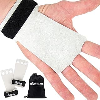 KAYANA 3 Hole Leather Gymnastics Hand Grips - Palm Protection and Wrist Support for Cross Training, Kettlebells, Pull ups, Weightlifting, Chin ups, Workout, & Exercise image