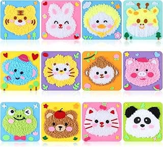 Soulchen 12 Pcs DIY Embroidery Doll Set Cartoon Animal Sewing Craft Kit with Stickers Felt Craft Kits Cartoon Creative DIY Arts Embroidery Stitching for Sewing Arts Projects
