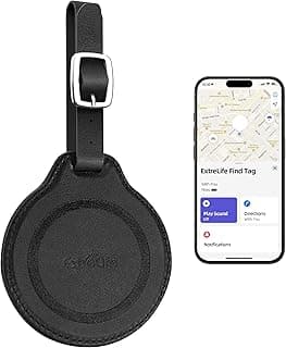 Luggage Tags, Work with Apple Find My, Leather Luggage Tags for Suitcases, Travel Accessories Must Haves Anti-Lost, Bluetooth Luggage Tracker for Suitcases, Kids and More, Rechargeable, Black