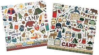 Camping Scrapbook Stickers - Aesthetic Camp Stickers with Hiking, Adventure, Outdoor Theme Designs - Camping Stickers for Scrapbooking, Photo Album, Journal - Nature Themed Stickers Set of 2 Items image