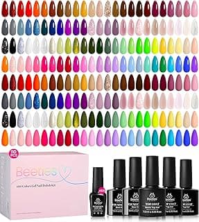 Beetles 100 Colors Gel Nail Polish Set, 110 PCS Polish Kit All Season Pink Blue Orange Purple Gel Polish with 5Pcs Base Top Coat Soak off UV Gel for Manicure Lovers DIY at Home Gifts for Women