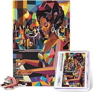 African American Puzzles for Adults 1000 Pieces Playing Piano Musical Magic Women Bohemian Style Art Gifts for Women for Family Friends Activities Fun Games