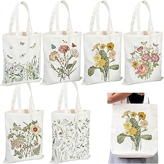 Silkfly 6 Pack Christmas Canvas Book Totes Bags Bulk Book Club Gifts Favors Bookish Book Lovers Gifts Librarian Readers Gifts for Women Coworkers Staff Teachers(Butterfly, Flower) image