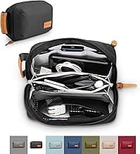 Tech Bag Organizer - Small Electronics Organizer Pouch for Travel - Premium Travel Case with Leather Accents - Mesh Pocket for Cables, Cords and Chargers image