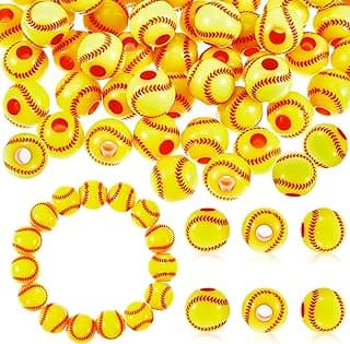200 Pcs Softball Beads with 1 Roll of Elastic Rope 10.5 mm Acrylic Beads for Jewelry Making Softball Beads Sports Beads for Baseball Craft Supplies Acrylic Beads for DIY Making image
