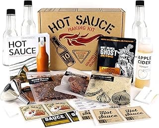 Deluxe Hot Sauce Making Kit, Ghost Pepper Edition, Gourmet Spice Blend, 3 Bottles, Fun Labels, Make your own, DIY, for Dad, Grandpa, Papa, Secret Santa. (Deluxe Ghost Pepper Kit)