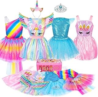 Princess Dresses for Girls Dress up Clothes Trunk, Pretend Play Costumes with 4 Princess Sets for 3-6yr Girls image
