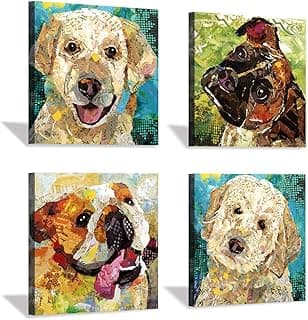 Hardy Gallery Abstract Puppy Artwork Dog Painting: Animal Pet Picture Print on Wrapped on Canvas for Bedroom (12'' x 12'' x 4 Panels) image