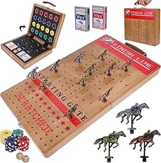 Glintoper Horse Racing Board Game for Adults Family, Foldable Solid Wood Horse Race Board Games with 11 Metal Horses, Horse Games Finish Line for Parties